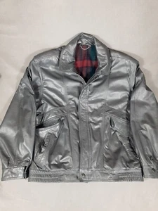 St Michael Lederjacke Herren Medium M Grau Vintage 70er 80er Biker Motorrad - Bild 1 von 8