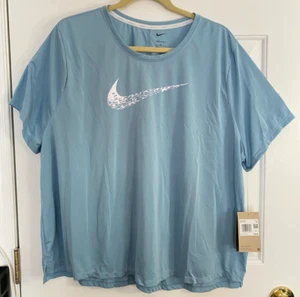 NIKE Women's Plus Swoosh Running Top Blue & White 2X NEW - Picture 1 of 5