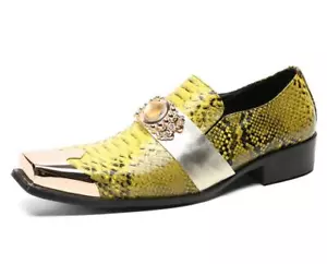 Men's Fashion British Square Toe Serpentine Slip On Loafers Party Leather Shoes - Picture 1 of 8