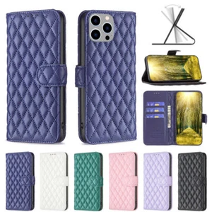 Grid Leather Card Wallet Phone Case For Motorola G200 G72 E20 G Play G22 S30 G62 - Picture 1 of 15