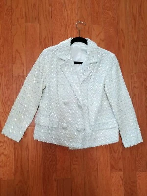 VINTAGE WOMEN'S SILVER SEQUIN DOUBLE BREASTED EVENING JACKET 1970s SIZE 13/M - Image 1 of 4