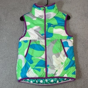 Nike Puffer Vest Girls Youth M Alliance Flip It Reversible School Full Zip Polka - Picture 1 of 8