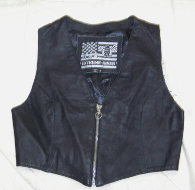 Women's USA Extreme-Biker Black Leather Vest - Zip Front - S - Image 1 of 4
