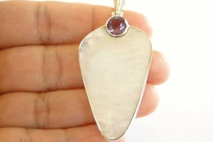 Mother of Pearl Amethyst 925 Sterling Silver Pendant - Picture 1 of 4