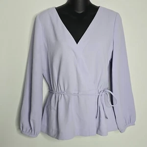 J Crew Womens Size 4 Blouse Drapey Crepe Faux-wrap Top Long Sleeve Tie Purple - Picture 1 of 7