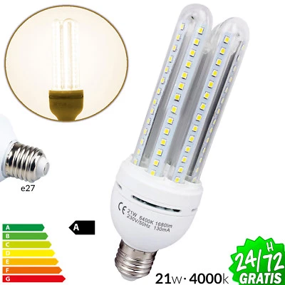 BOMBILLA LED BAJO CONSUMO E27 LUZ NATURAL 4000K AHORRO ENERGIA LAMPARA 21W 1680L - Image 1 of 4
