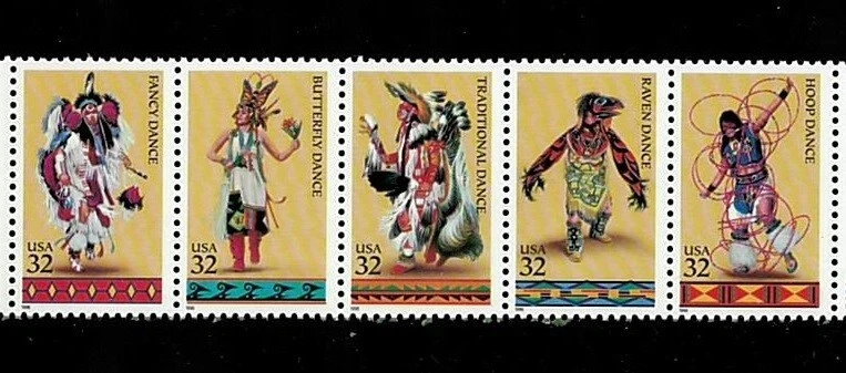 US 1996 SC#3076a AMERICAN INDIAN DANCES POSTAGE STAMP STRIP OF 5 MNH - Image 1 of 1