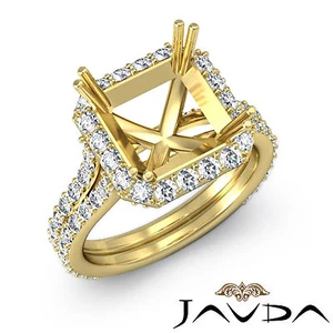 Diamond Engagement Halo Pave Ring Asscher Shape Semi Mount 1.35C 14k Yellow Gold - Picture 1 of 3