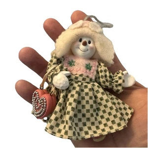 Cappello vintage Kurt S Adler Snow Pretties ornamento rosa verde gingham feltro ricamo - Foto 1 di 10