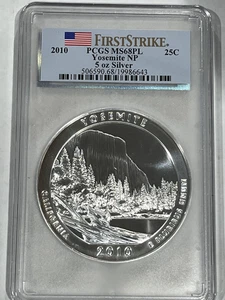 2010 Yosemite National Park ATB 5 oz Silver Coin : PCGS MS68PL Frist Strike - Picture 1 of 2