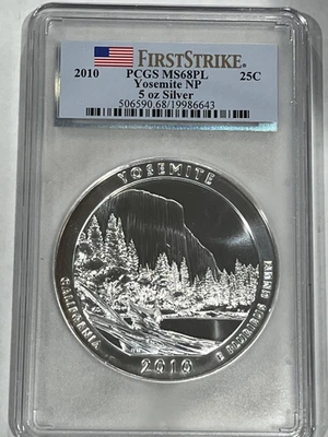 2010 Yosemite National Park ATB 5 oz Silver Coin : PCGS MS68PL Frist Strike - Image 1 of 2