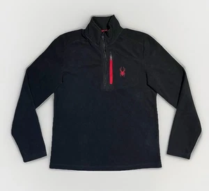 Spyder Men’s Medium 1/4 Zip Fleece Pullover Jacket Sweatshirt Black/Red - Picture 1 of 6