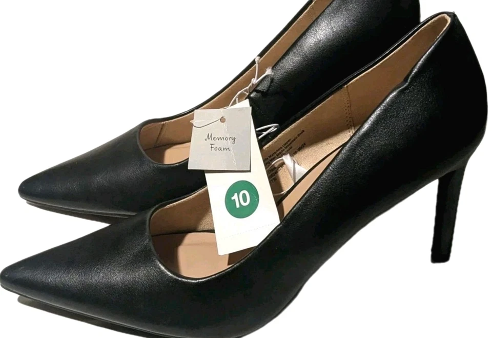 A NEW DAY TARA Mujer Tacones Cómodos 10 Zapatos de salón suaves Negros Imitación Cuero Punta Foto 1 de 4