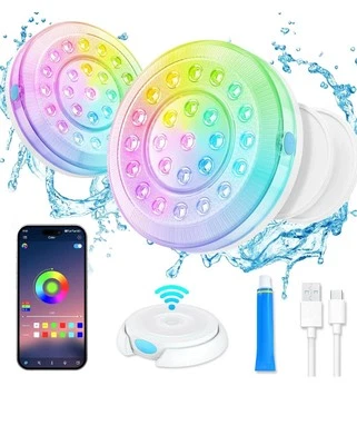 Homly Rechargeable Submersible Pool Lights with Wireless APP Control Waterpro...