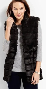 NWT Talbots Women’s Size S Black Ribbed Faux Fur Vest - Picture 1 of 5