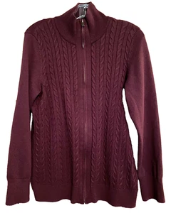 Talbots Zip Cardigan Pullover Gr. XL Burgunder Zopfmuster Baumwoll Wollmischung - Bild 1 von 8