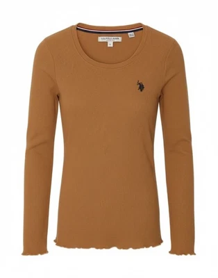 EE. UU. POLO ASSN. Top de mujer manga larga Reino Unido 10 pequeño marrón algodón BC04 Foto 1 de 4