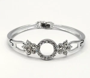 Art Deco Modern Style Austrian Crystal Rhinestones Bracelet Silver Tone 8 Inch - Picture 1 of 24