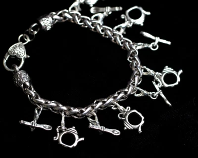 Pulsera Tea Time Dije Plata Estaño Dijes 8" Tetera Cucharadita Intercambiable Foto 1 de 4