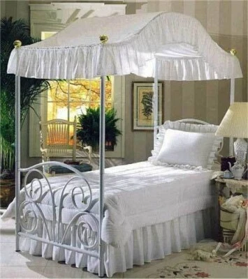 Toldo - Ojales de fantasía tamaño doble blanco - se adapta a su marco de cama plano o curvo Foto 1 de 4