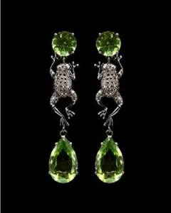 12.7 Ct Peridot Drop Frog Dangle Earrings for Women 925 Sterling Silver Round CZ - Picture 1 of 7