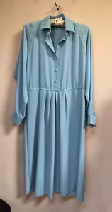 Vintage ILGWU Union Made Lilli Ann Blue Long Sleeve Shirt Midi Dress Suede Trim - Picture 1 of 10