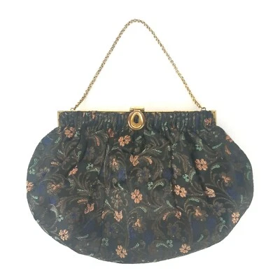 Vintage Gorwood Clutch Bag Purse Cocktail Purse Black Floral Gold Clasp Canada  - Image 1 of 4