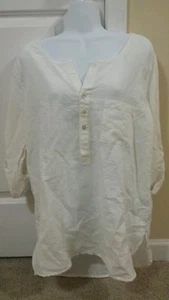 NWT $98 Max Studio Ivory Linen 3/4 Sleeve Button Cuff Tunic Blouse Size M - Picture 1 of 4