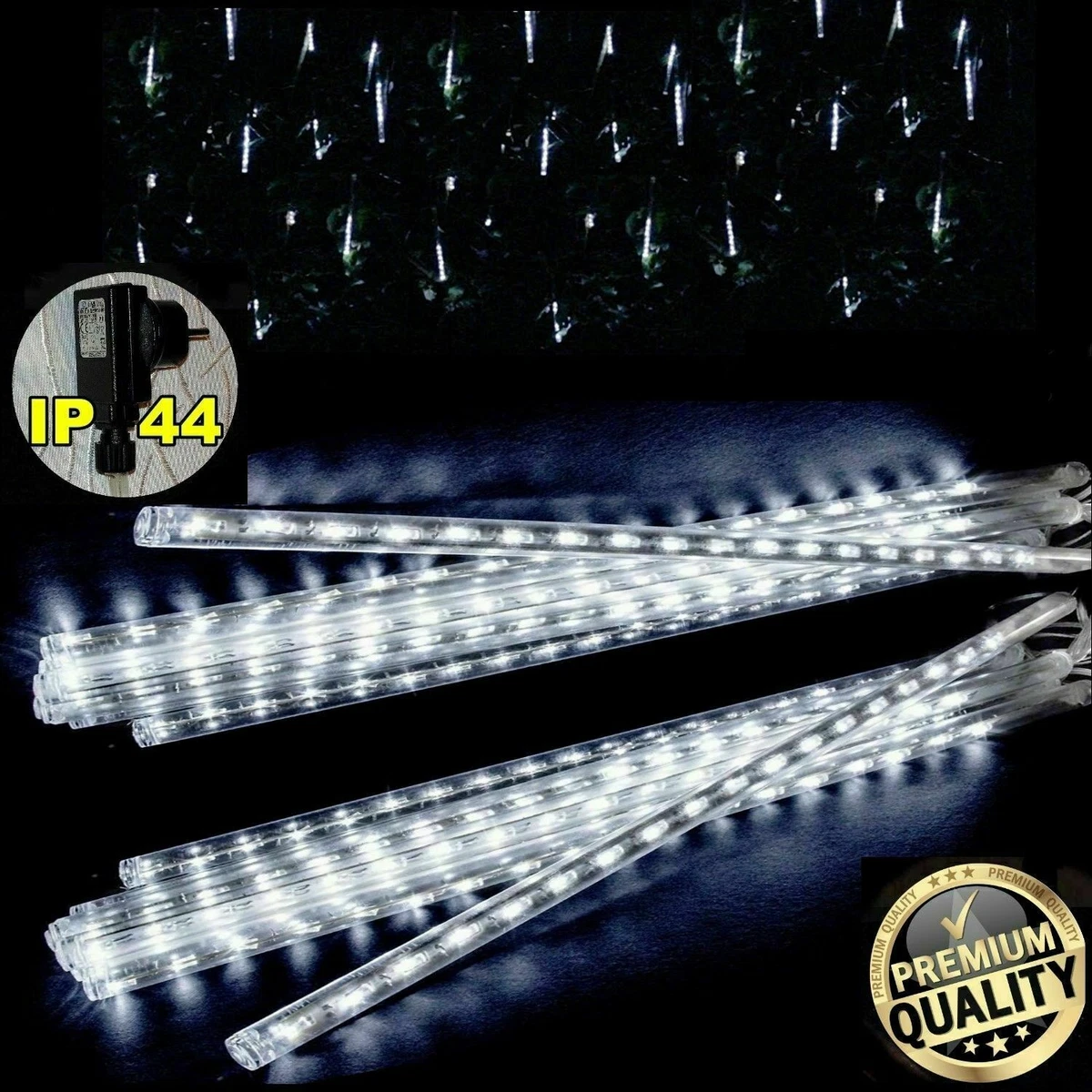 OSALADI Meteorschauer Lichterkette – 20 Zoll, 8 Röhren, 30 Cm, Weiße LED-Regenlichter, IP65 Wasserdicht