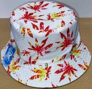Sombrero de cubo reversible hoja de marihuana gorra de pesca algodón camping blanco/rojo negro - Imagen 1 de 2