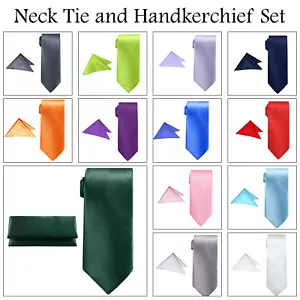 Pocket Square Handkerchief with Matching Neck Tie 2pcs Set Wedding Party Events - Picture 1 of 129