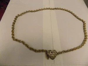 Vtg Heavy Gold Tone Waffle Heart Charm Waist Chain Belt Retro Designer Look 40"L - Picture 1 of 7