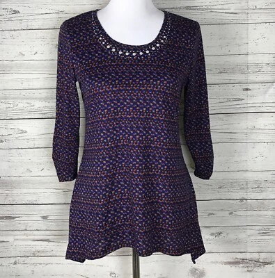 NY Collection Petite Women’s Embellished Neck Asymmetrical Hem Knit Top Size PM - Image 1 of 4