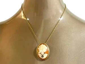 Wunderschöne 14K Gold geschnitzte Muschel Kamee mit Diamant filigran Anstecknadel Brosche Anhänger 7,2g - Bild 1 von 9