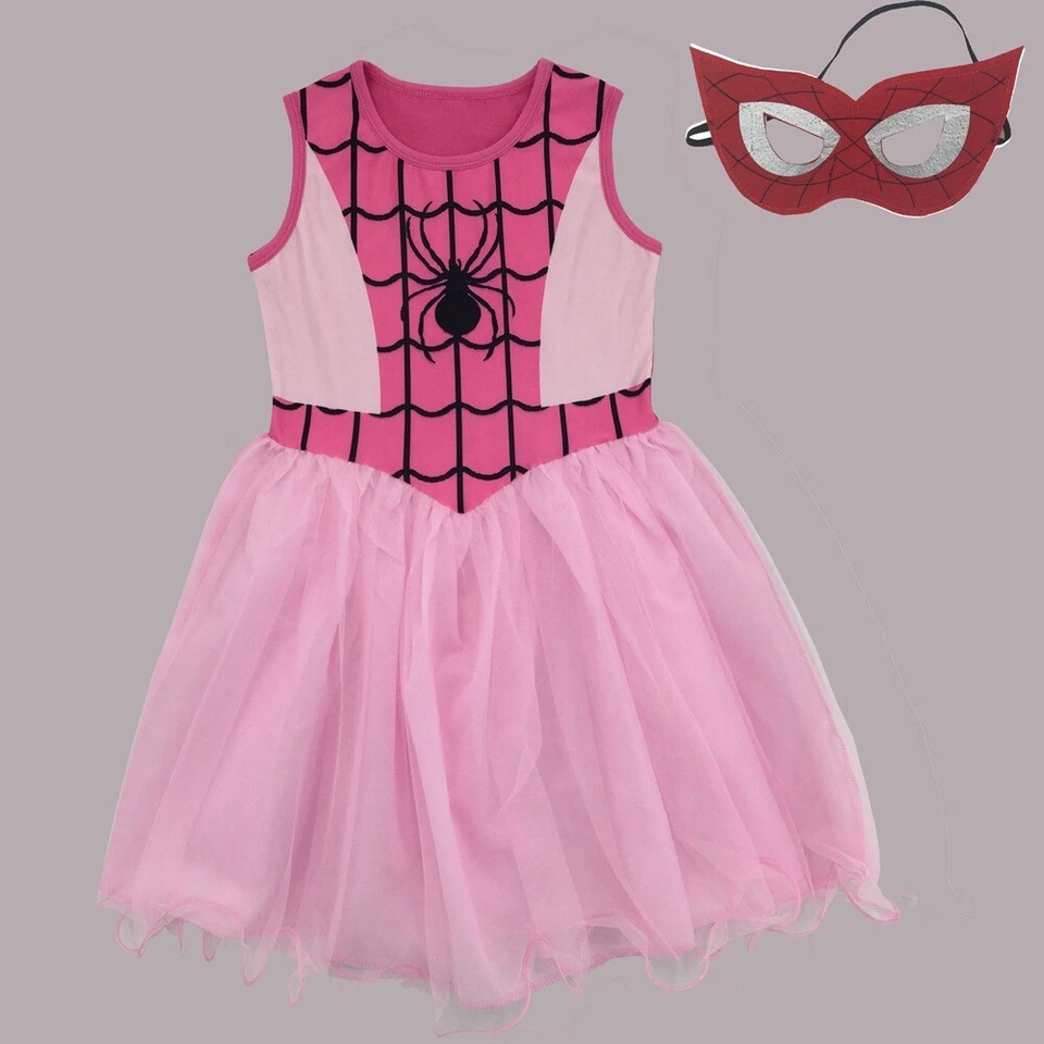 Spider-Girl Fancy Dress Kids Spider-man Cosplay Costume Party + Mask Halloween - Image 1 of 4