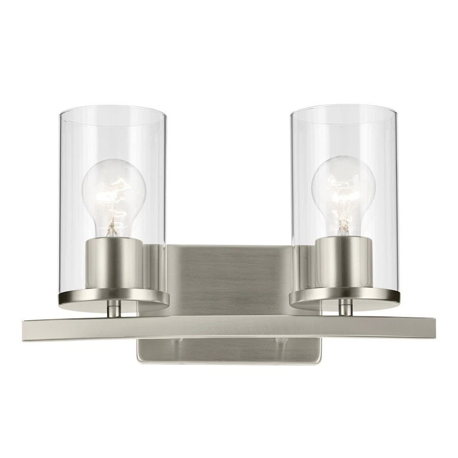 Kichler Crosby 2 Light Linear 8.75" Vanity Light, Nickel/Clear - 45496NICLR - Image 1 of 1