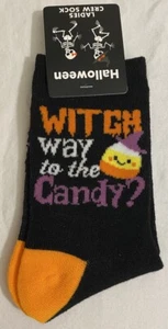 Halloween Ladies Crew Socks~Witch Way To The Candy Size 7-9 NWT - Picture 1 of 4