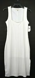 Row A Womens Square Neck Sleeveless Textured Rib Knit Midi Dress L $49 NWT White - Picture 1 of 7