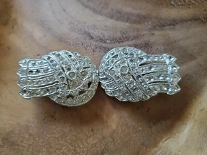 VTG Art Deco silver tone with rhinestones, 2 piece belt buckle, interlocking - Picture 1 of 3