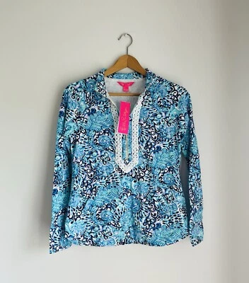 Pullover Lilly Pulitzer XS Light Aqua SPRITZ JANIE POPOVER 1/2 Cremallera Borde de Encaje Nuevo con Etiquetas Foto 1 de 4