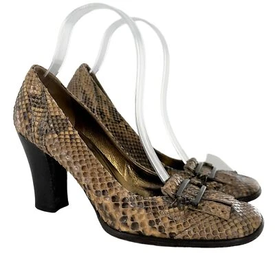 Dolce and Gabbana Brown Python Snakeskin Square Toe Kiltie Pumps Size 38 Heels - Image 1 of 4