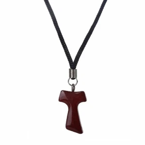COLLANA CROCE TAU SAN FRANCESCO ROSARIO CROCIFISSO LEGNO DI BOSCO UOMO DONNA - Foto 1 di 2