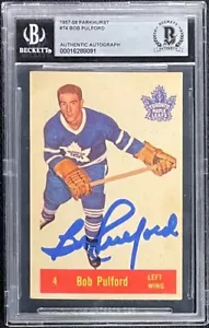 CARTA ROOKIE BOB PULFORD FIRMATA 1957-58 PARKHURST #4 BECKETT AUTO GRADO 10 - Foto 1 di 2
