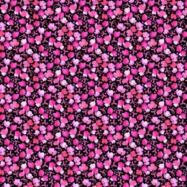 Fita preta floral algodão Michael Miller Think rosa DC10367 - Imagem 1 de 1