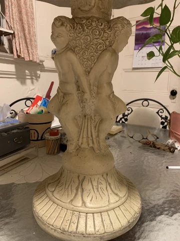 Marble Top Cherub design base Neoclassic Renaissance style twin tables Cover