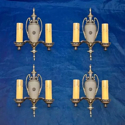 Set Of Four Antique Brass Two Arm Sconces Beautiful Restored Rewired 6H - Image 1 of 4