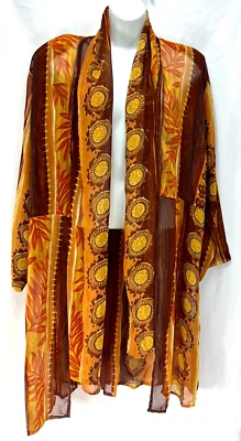 Womens Swim Cover Dress Sheer Orange/Brown/Red Long Sleeves Front Tie Pads India - Изображение 1 из 4