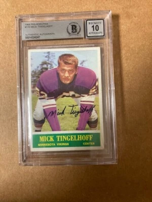 Mick Tingelhoff Signed 1964 Philadelphia Rookie RC #110 BAS Auto Grade 10 Gem! - Image 1 of 2