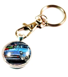 Key Rings for Men Split Ring Hot Rod Muscle Cars Gifts for Car Guy 57 Chevy - Picture 1 of 5