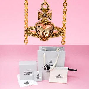 Vivienne Westwood Necklace Gold Plated Heart Orb Pendant With Crystals Gift Box - Picture 1 of 10